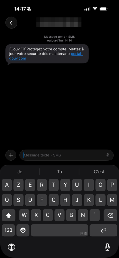 SMS frauduleux [Gouv.FR] pointant vers portal-gouv.com